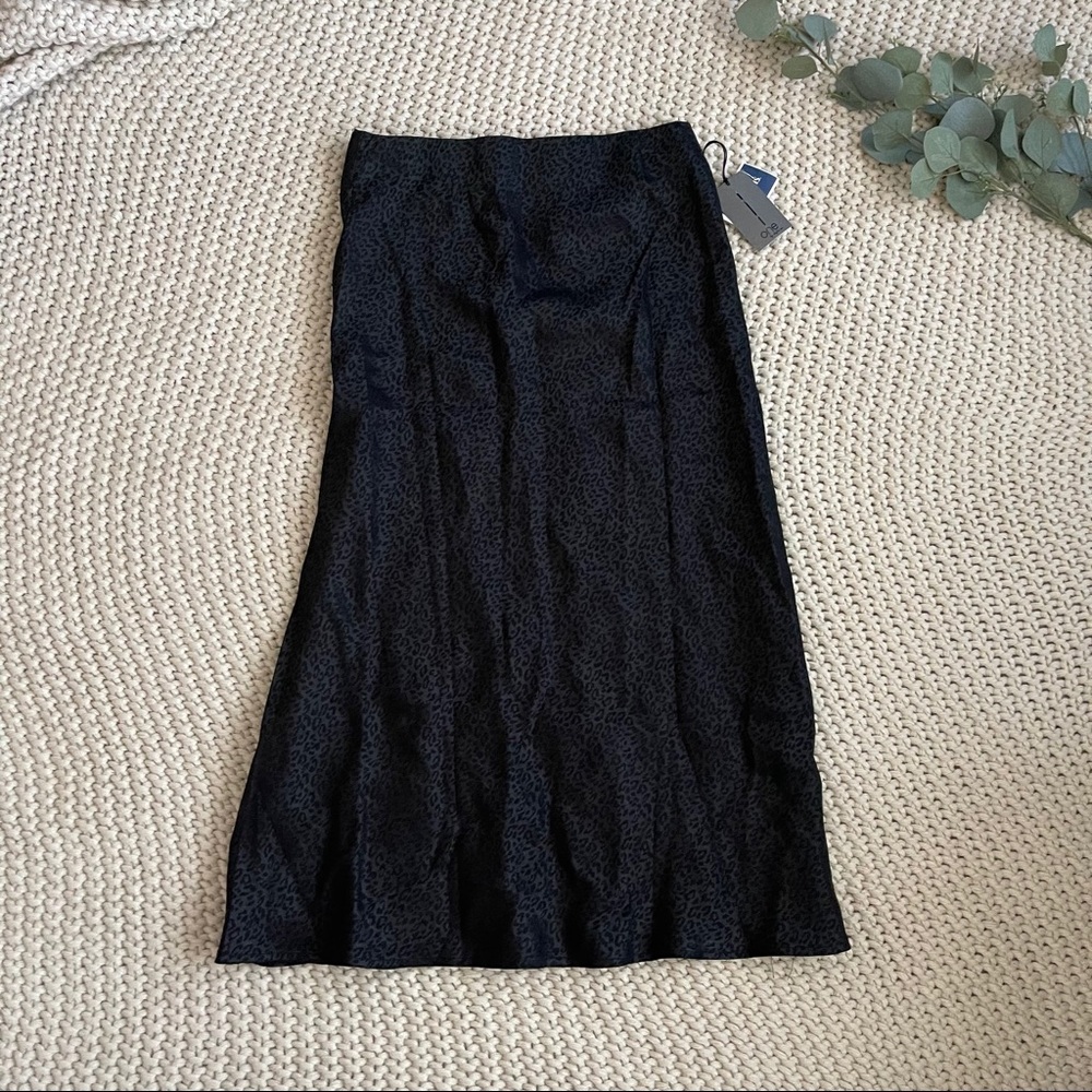 NWT black satin print maxi skirt